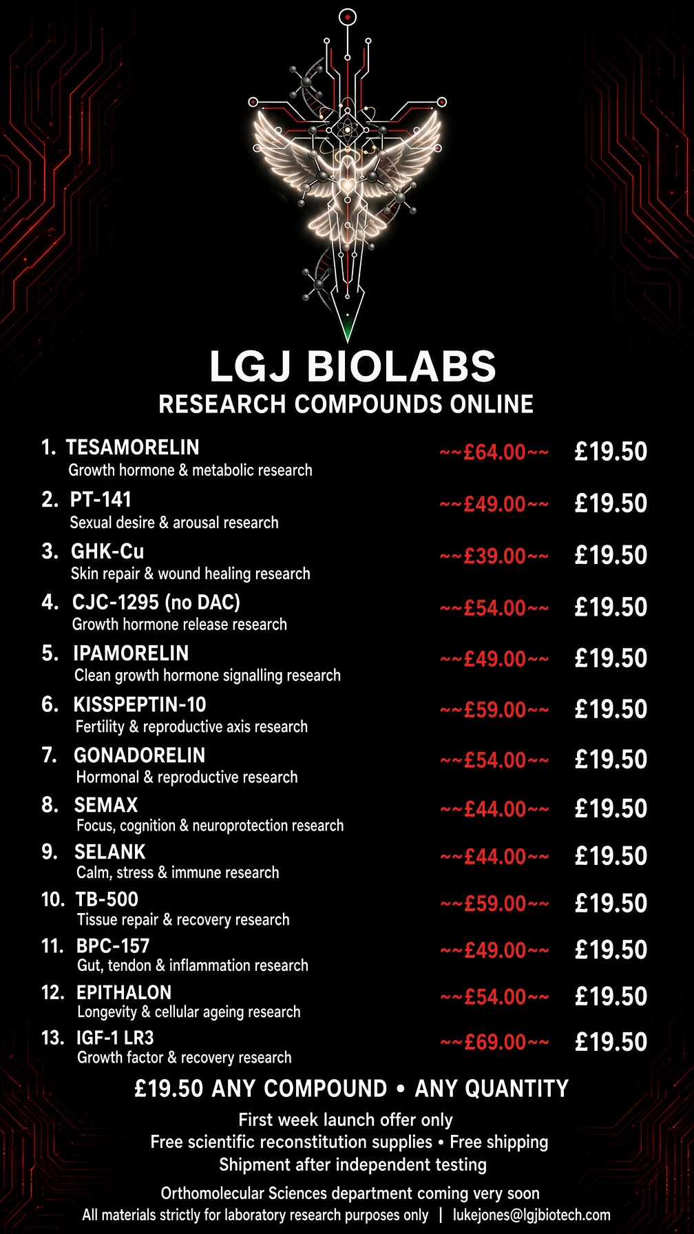 LGJ BioLabs Research Compounds — First Week Launch Offer
